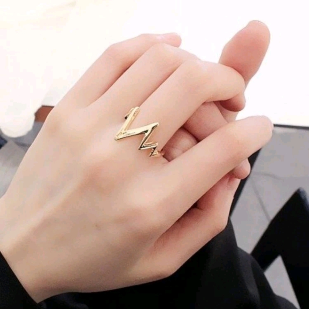 316-L Stainless Steel Gold Plated Lighting Shaped Ring size 6